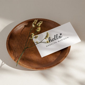 Tarjeta De Visita Minimal Hello Simple Moderno Corazón Blanco limpio