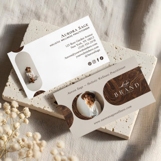 Tarjeta De Visita Minimal Holistic Celestial Moon Photo Woodgrain