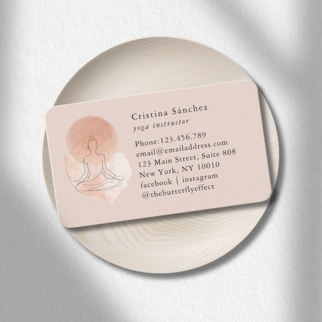Tarjeta De Visita Minimal Line Art Woman Yoga Meditation  (Minimal Line Art Woman Yoga Meditation Business Card)