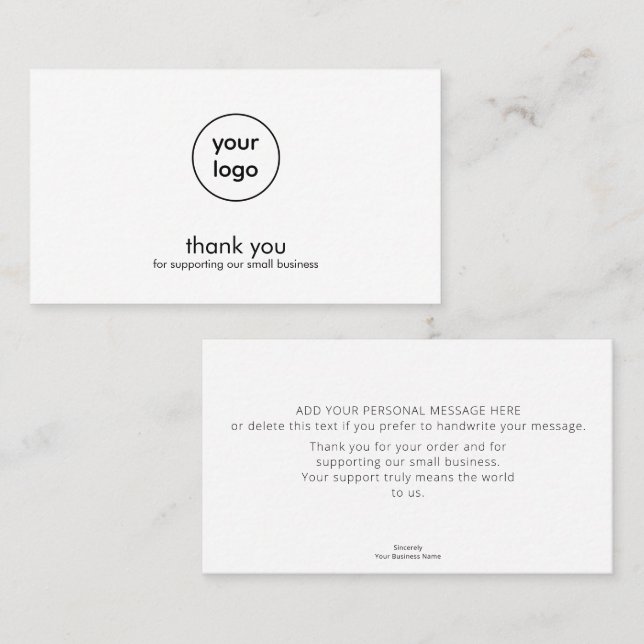 Tarjeta De Visita Minimal Logo Thank You Card Small Business (Anverso / Reverso)