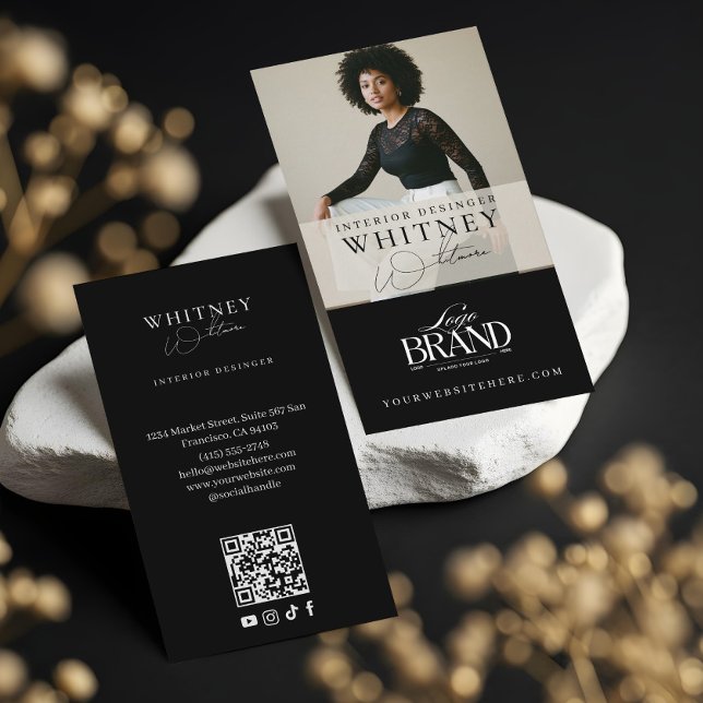 Tarjeta De Visita Minimal Luxury Black Interior Designer Photo Logo (Minimal Luxury Black Interior Designer Photo Logo Business Card)