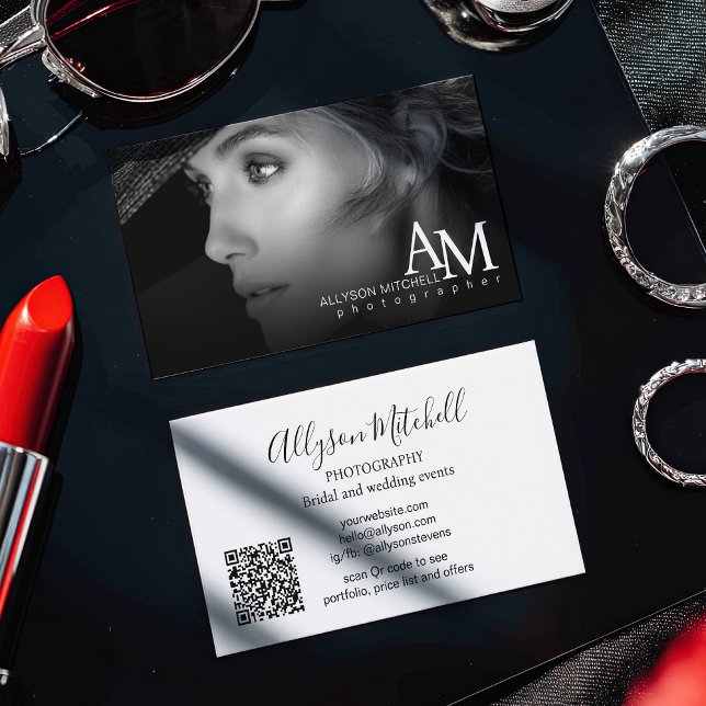 Tarjeta De Visita Minimal Modern Black White Photo QR Photography (Minimal Modern Black White Photo QR Photography Business Card)