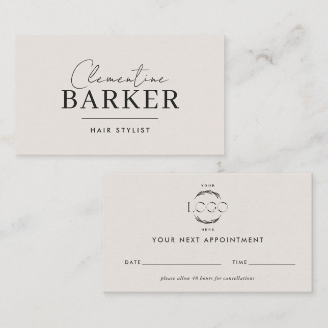 Tarjeta De Visita Minimal Modern cream scrip matching Appointment (Anverso / Reverso)