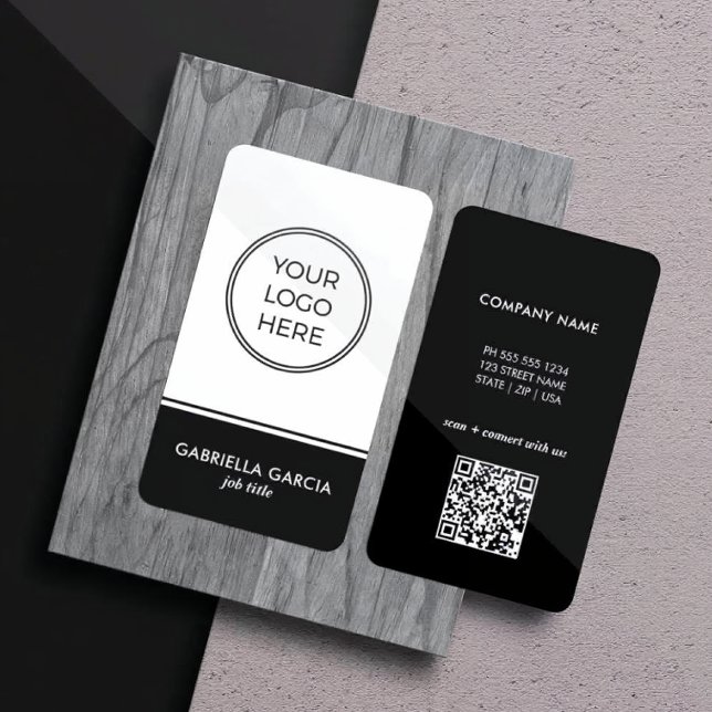 Tarjeta De Visita Minimal Modern Professional QR Code Logo (Business Card shown in 3.5 x 2 inches with round corners.)