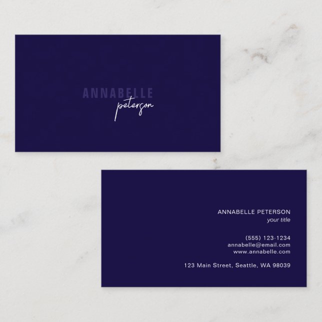 Tarjeta De Visita Minimal moderno y profesional azul simple (Anverso / Reverso)