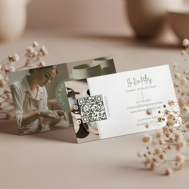 Tarjeta De Visita Minimal Monogram Hand Made Pottery Photo Collage (Minimal Monogram Hand Made Pottery Photo Collage Business Card)