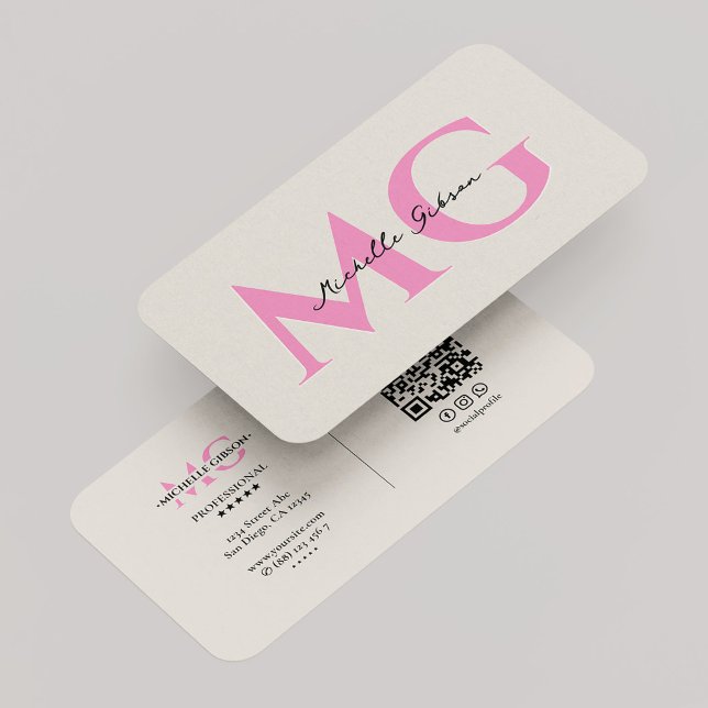 Tarjeta De Visita Minimal Monogram Sand Pink Initials Beauty (Minimal Monogram Sand Pink Initials Beauty Business Card)