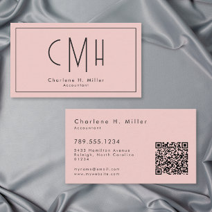 Tarjeta De Visita Minimal Monograma Moderno Rosa QR Profesional