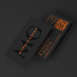 Tarjeta De Visita Minimal Naranja Negro Iniciales Networking 