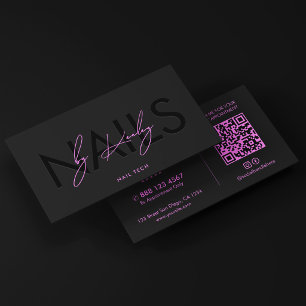 Tarjeta De Visita Minimal Negro Púrpura Uñas Tech Estudio De Uñas