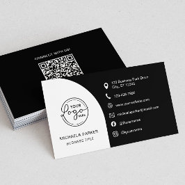 Tarjeta De Visita Minimal Professional Custom Logo QR Code Black