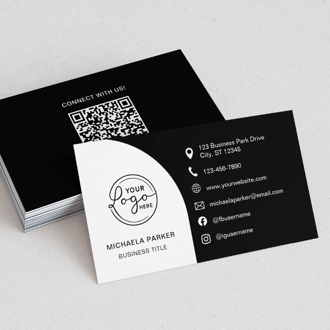 Tarjeta De Visita Minimal Professional Custom Logo QR Code Black (Subido por el creador)