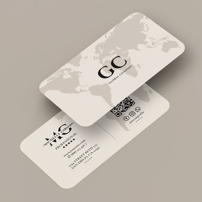 Tarjeta De Visita Minimal Professional Networking World Map Sand (Minimal Professional Networking World Map Sand Business Card
)