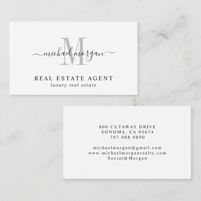 Tarjeta De Visita Minimal Script Monogram Luxury Realtor (Anverso / Reverso)