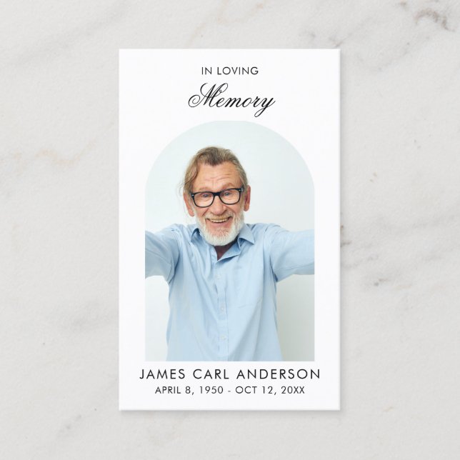Tarjeta De Visita Minimal Simple Photo Arch Memorial Prayer Card (Anverso)