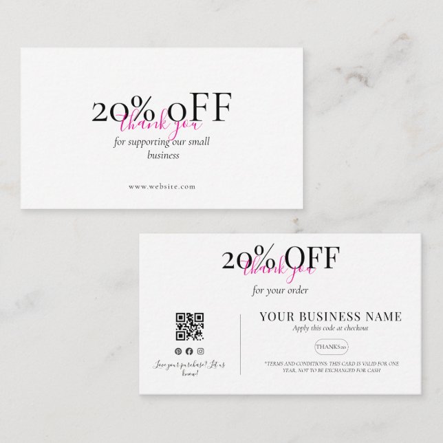 Tarjeta De Visita Minimal Thank You QR Discount Card Blush Pink (Anverso / Reverso)