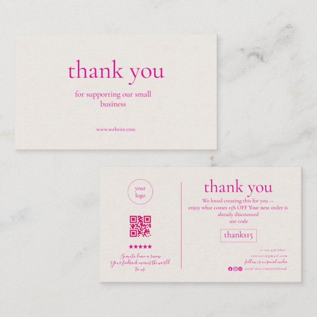 Tarjeta De Visita Minimal Thank You Small Business Card Dusty Rose P (Anverso / Reverso)