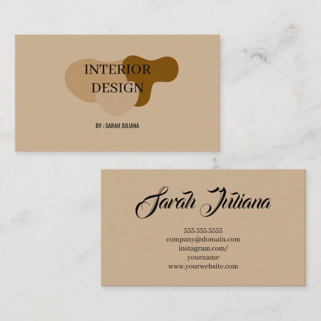 Tarjeta De Visita Minimalis Beige Interior Design (Anverso / Reverso)