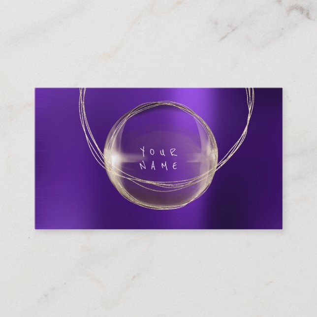 Tarjeta De Visita Minimalismo Golden Relieve metalizado Vidrio Purpl (Anverso)