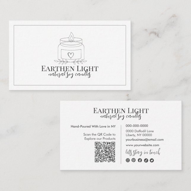 Tarjeta De Visita Minimalist and Modern Candle Botanical QR Code (Anverso / Reverso)