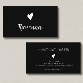 Tarjeta De Visita Minimalist Black and White Heart Barber Black