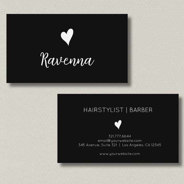 Tarjeta De Visita Minimalist Black and White Heart Barber Black (Subido por el creador)