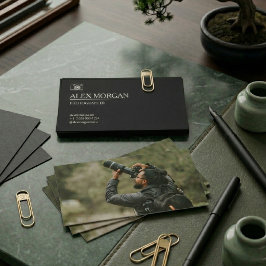 Tarjeta De Visita Minimalist Black Camera Logo Photographer Double-S