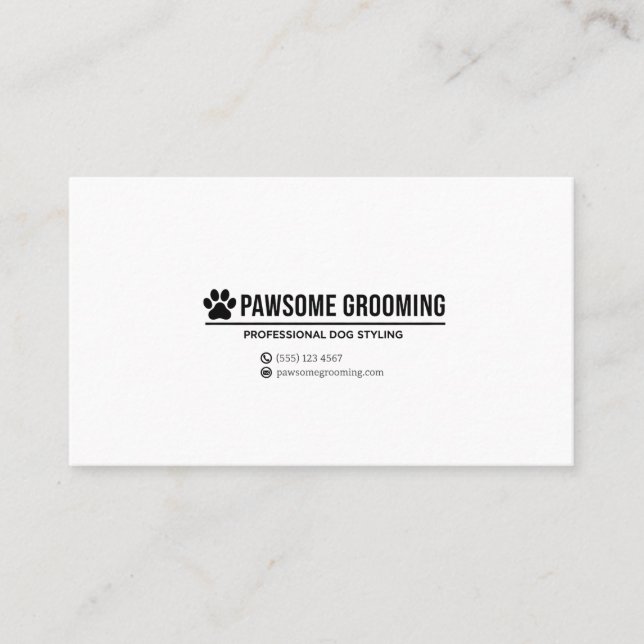 Tarjeta De Visita Minimalist Black Paw Logo Professional Dog Groomin (Anverso)