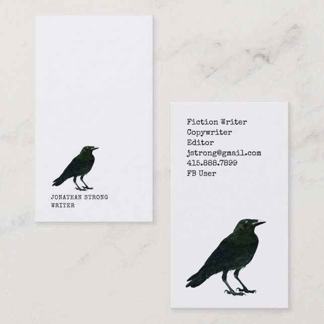 Tarjeta De Visita Minimalist Black Raven Writer (Anverso / Reverso)