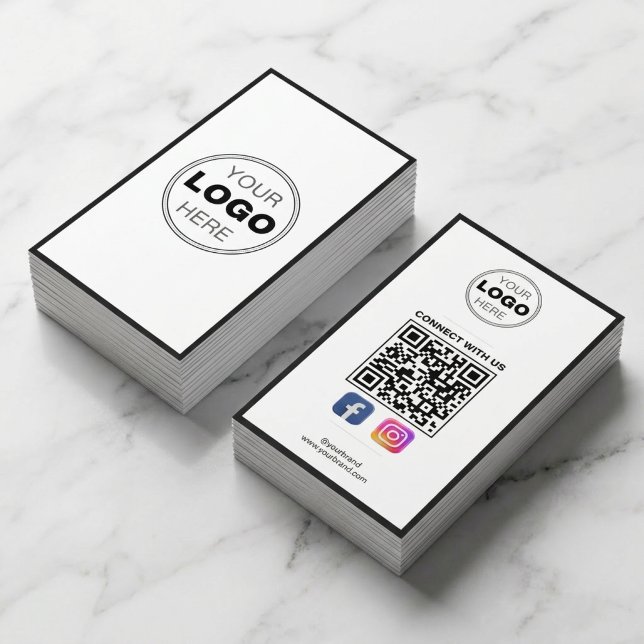 Tarjeta De Visita Minimalist Black White Modern QR Code Logo (Modern Minimalist QR Code Business Card Design)