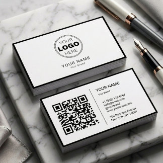 Tarjeta De Visita Minimalist Black White Modern QR Code Logo