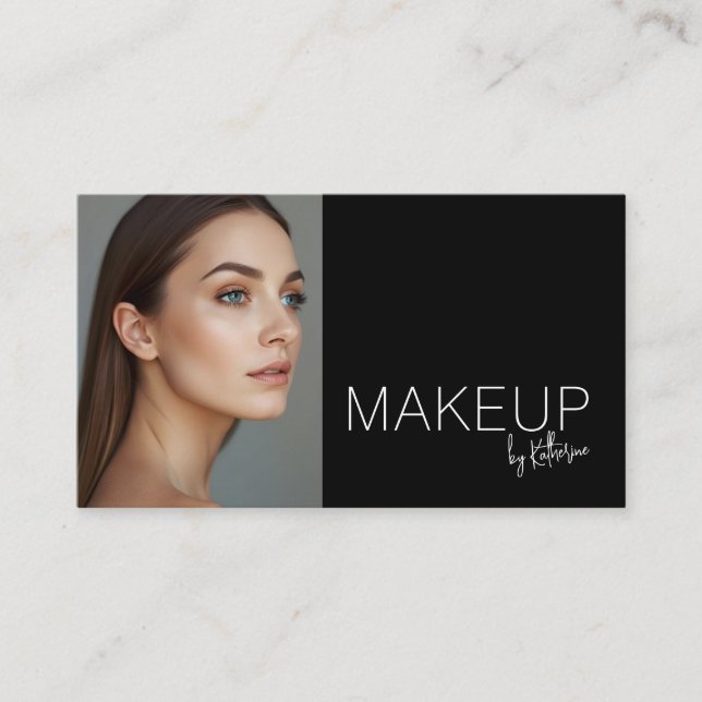Tarjeta De Visita Minimalist Black White Photo Makeup Business Card (Anverso)