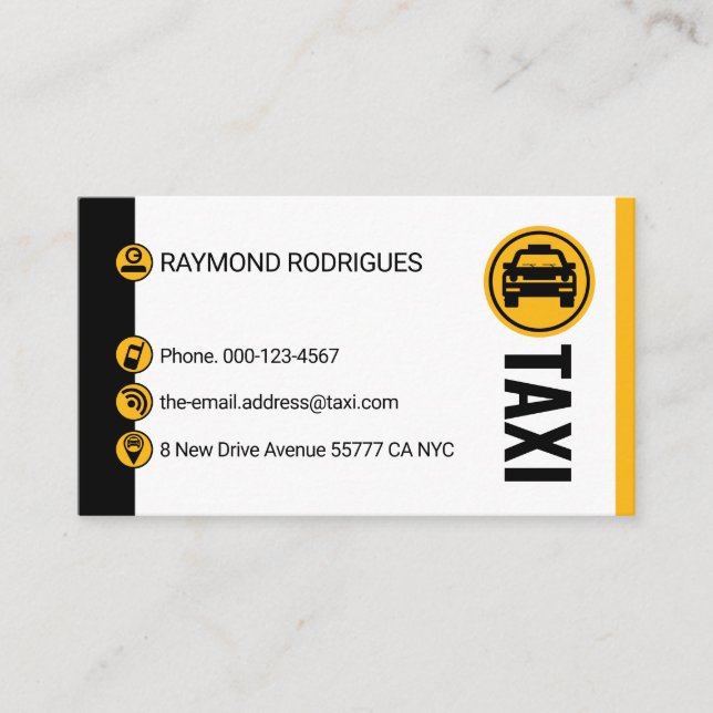 Tarjeta De Visita Minimalist Black Yellow Taxi Stripes Driving (Anverso)