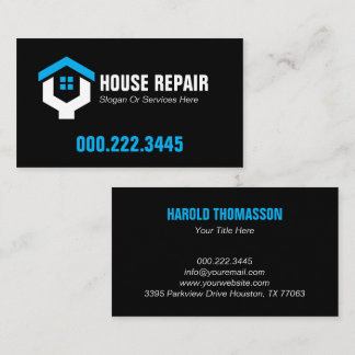 Tarjeta De Visita Minimalist Blue Black House Repair Contractor