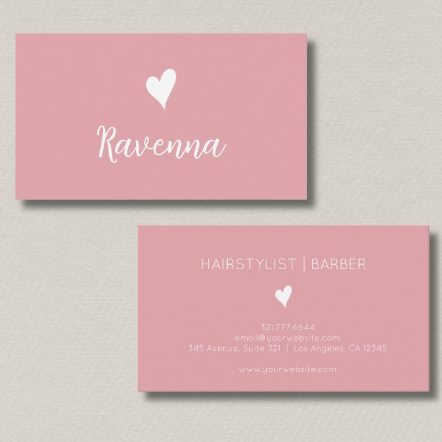 Tarjeta De Visita Minimalist Blush Rose White Heart Barber Name (Subido por el creador)