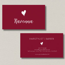 Tarjeta De Visita Minimalist Burgundy and White Heart Barber Name