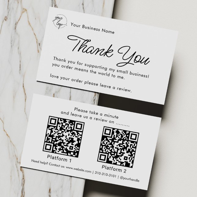 Tarjeta De Visita Minimalist Business Thank You with Review QR Code (Subido por el creador)