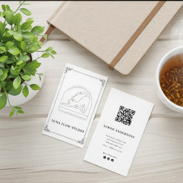 Tarjeta De Visita Minimalist Cat Yoga Instructor Card with QR Code