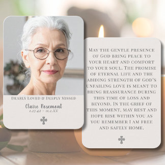 Tarjeta De Visita Minimalist Cross Funeral Photo Prayer Card