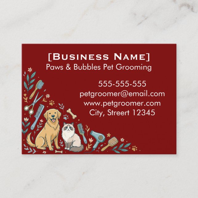 Tarjeta De Visita Minimalist Custom Pet Groomer Business Card  (Anverso)