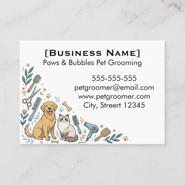 Tarjeta De Visita Minimalist Custom Pet Groomer Business Card  (Anverso)
