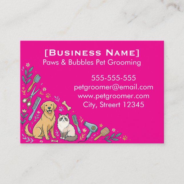 Tarjeta De Visita Minimalist Custom Pet Groomer Business Card  (Anverso)