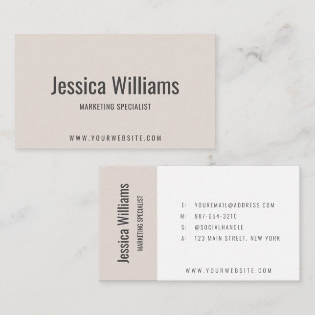 Tarjeta De Visita Minimalist Customizable Professional Beige (Anverso / Reverso)