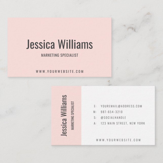 Tarjeta De Visita Minimalist Customizable Professional Blush Pink (Anverso / Reverso)