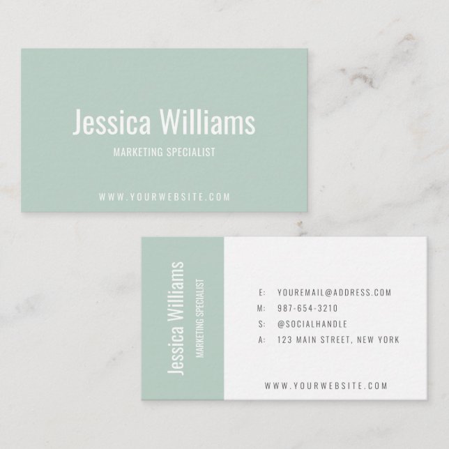 Tarjeta De Visita Minimalist Customizable Professional Pastel Green (Anverso / Reverso)