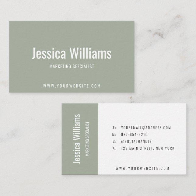 Tarjeta De Visita Minimalist Customizable Professional Sage Green (Anverso / Reverso)