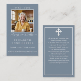 Tarjeta De Visita Minimalist Dusty Blue Funeral Prayer Card Photo