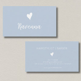 Tarjeta De Visita Minimalist Dusty Blue White Heart Barber Name