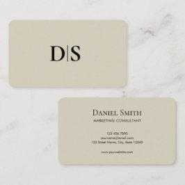 Tarjeta De Visita Minimalist Elegant Beige Monogram Initial