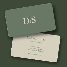 Tarjeta De Visita Minimalist Elegant Beige on Muted Green Initials